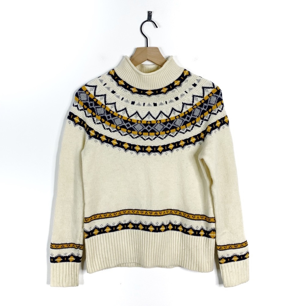 J Crew Fair Isle Rollneck Nordic Lamb Wool Sweater